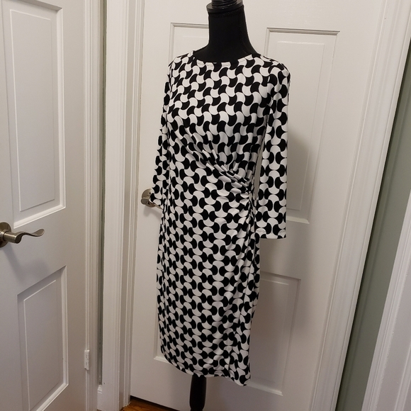 Talbots Faux Wrap Sheath Dress Stretch Black & White Petite S - Picture 6 of 9